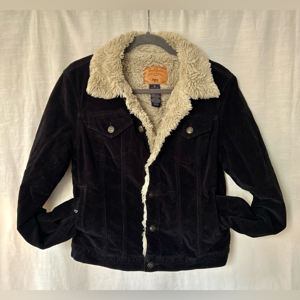 Vintage 90's Y2K Earl‎ Jeans Sherpa-Lined Corduroy Jacket in Black and Cream